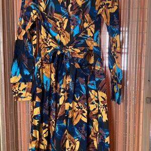 Marissa Webb Vibrant Long Sleeve Dress in Blue and Yellow